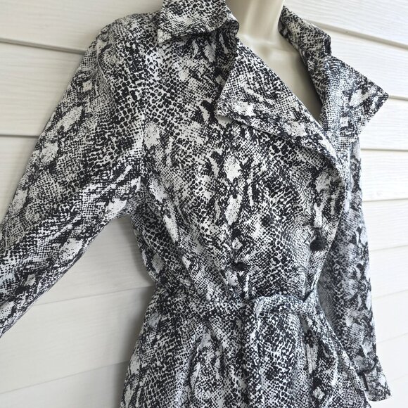 ED HARDY Black White Snake Print Belt Appliqued Rhinestones Trench Coat - Picture 8 of 13